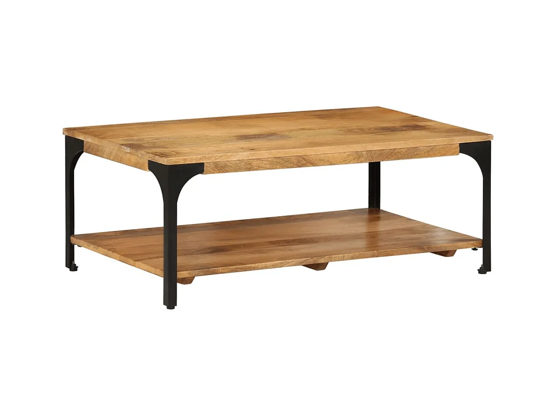 Tavolino 2 Livelli 100x55x38 cm Legno Massello Mango e Acciaio