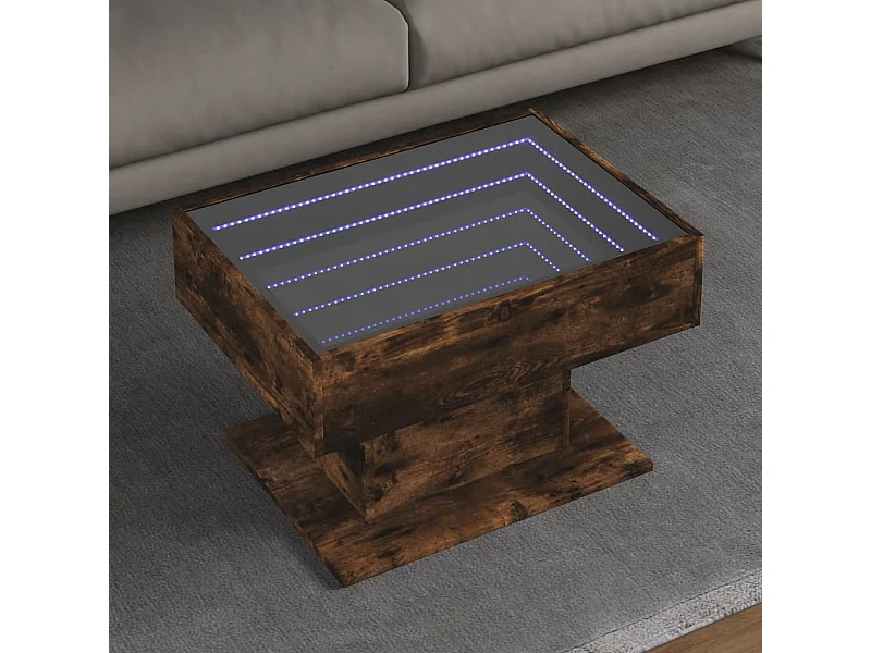 Salontafel met LED 70x50x45 cm bewerkt hout gerookt eikenkleur