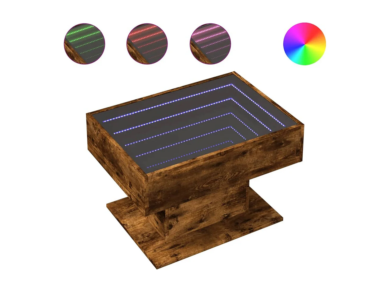 Salontafel met LED 70x50x45 cm bewerkt hout gerookt eikenkleur