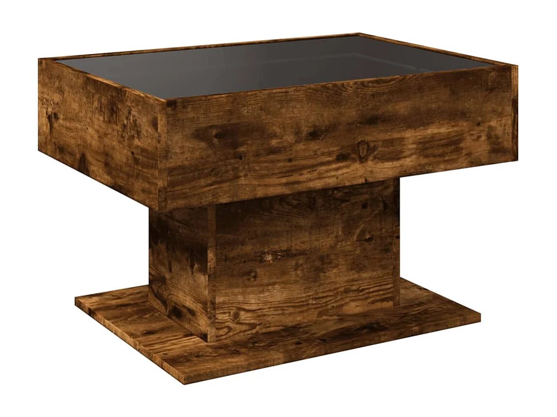 Salontafel met LED 70x50x45 cm bewerkt hout gerookt eikenkleur