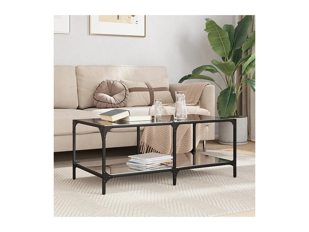 Tavolino con Piano in Vetro Nero 98,5x50x40 cm Acciaio