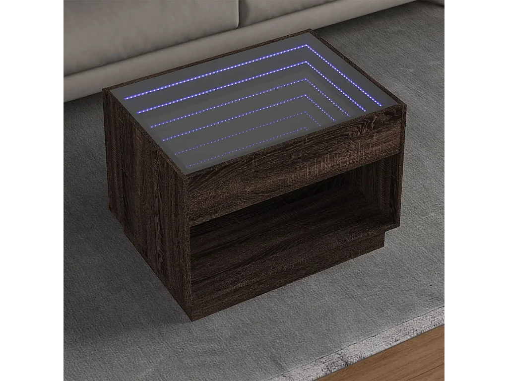 Table basse avec LED infini chêne marron 70x50x50 cm