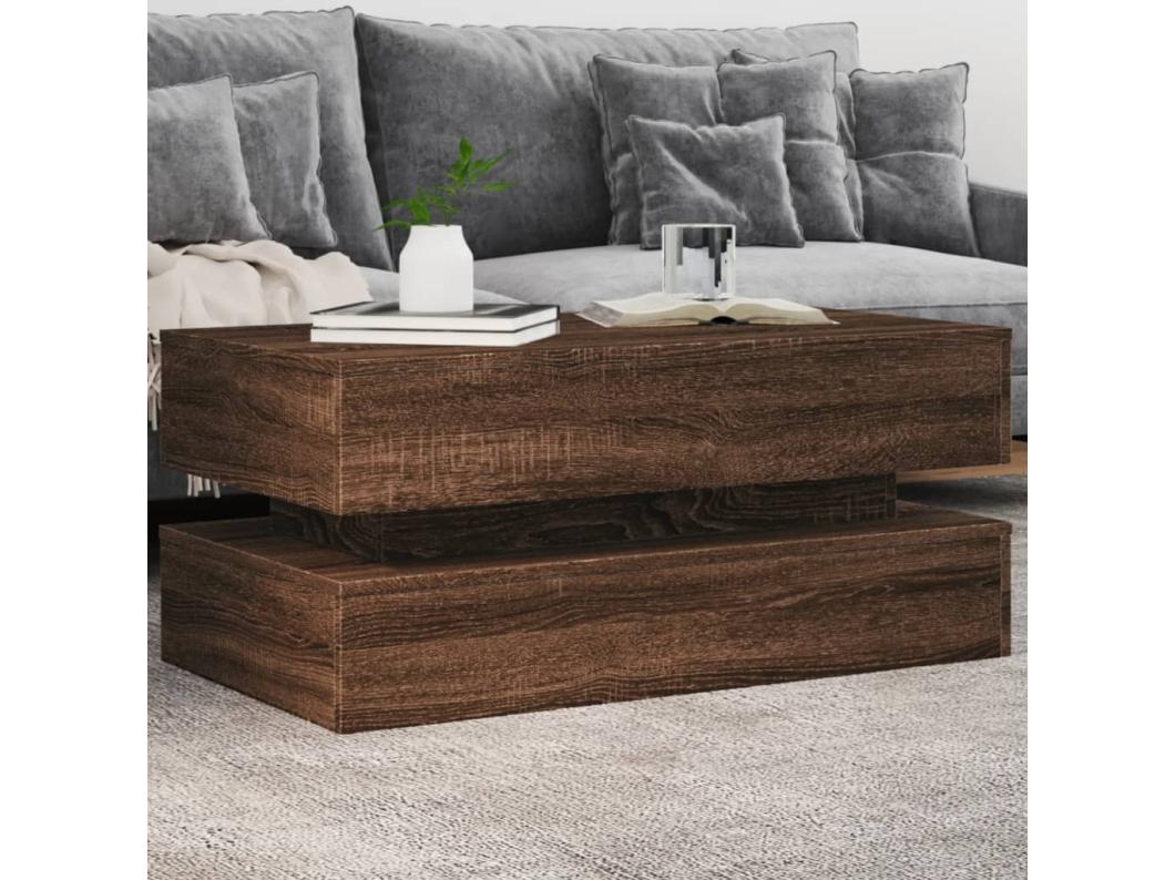 Couchtisch mit LED-Leuchten Braun Eichen-Optik 90x50x40 cm