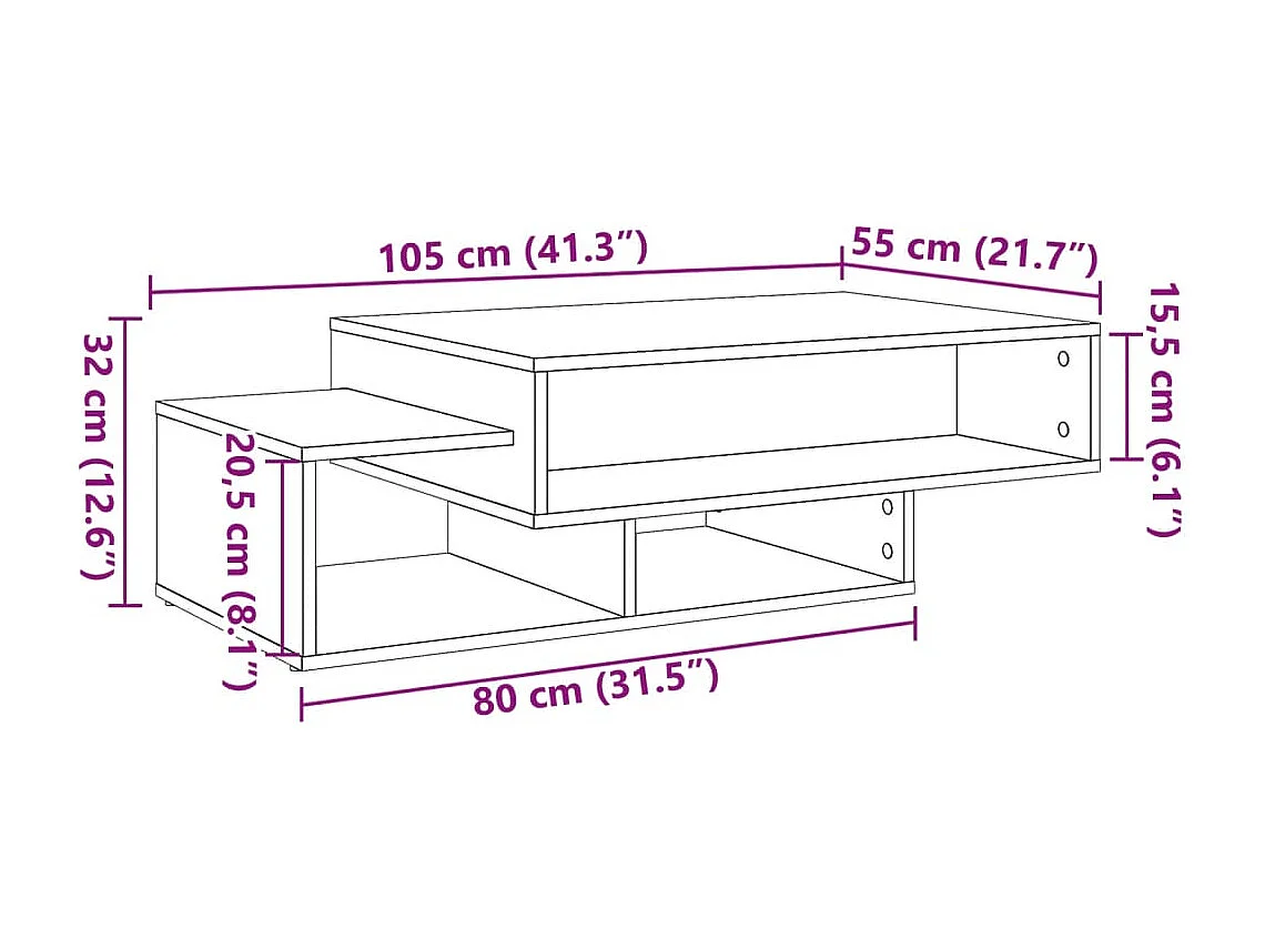 Mesa de centro madera de ingeniería envejecida 105x55x32 cm