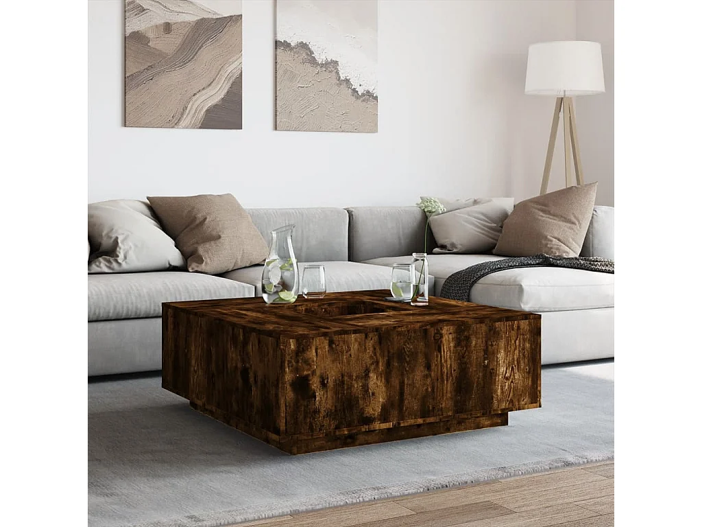 Table basse chêne fumé 100x100x40 cm bois d'ingénierie
