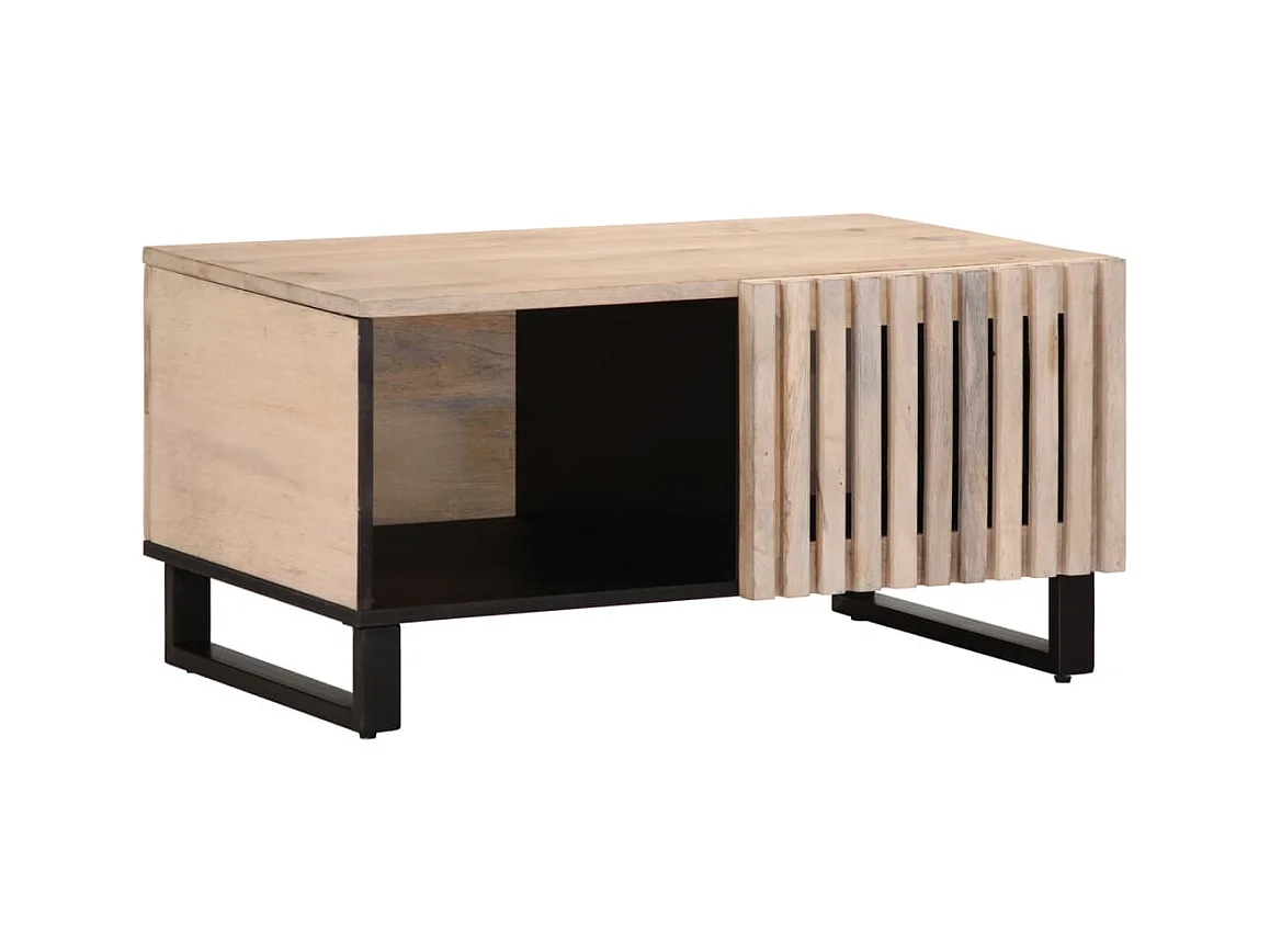 Table basse blanc 80x51x40 cm bois de manguier massif