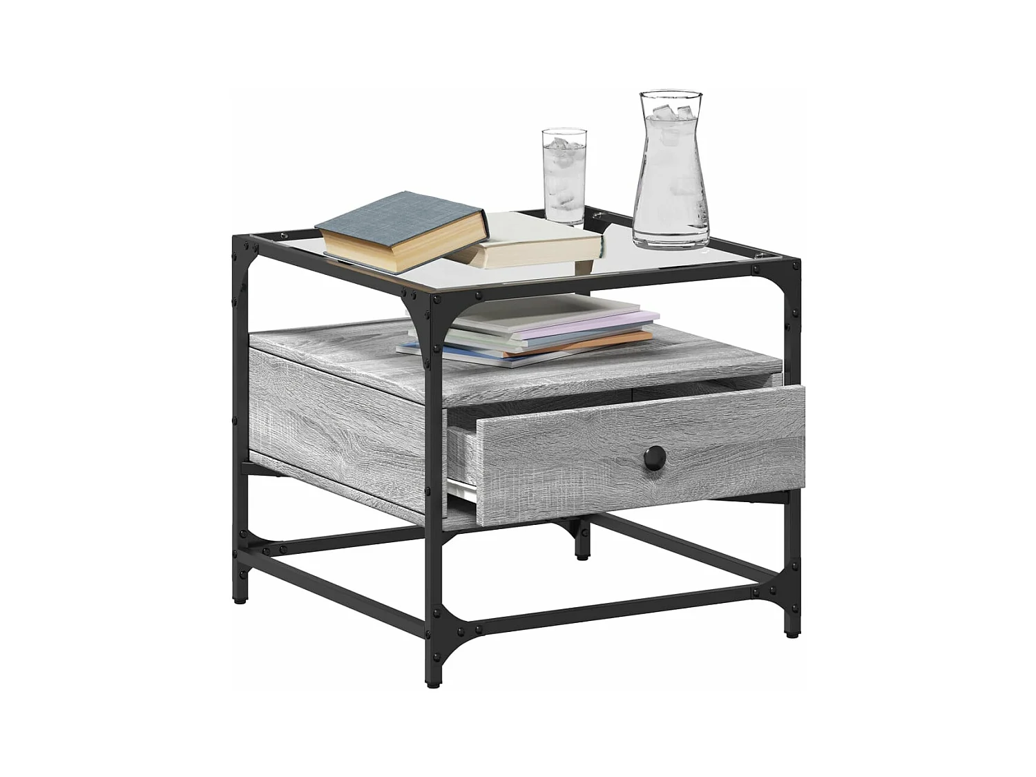 Salontafel met glazen blad 50x50x45 cm staal