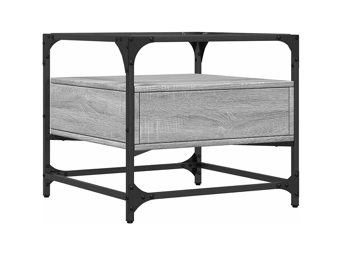 Salontafel met glazen blad 50x50x45 cm staal