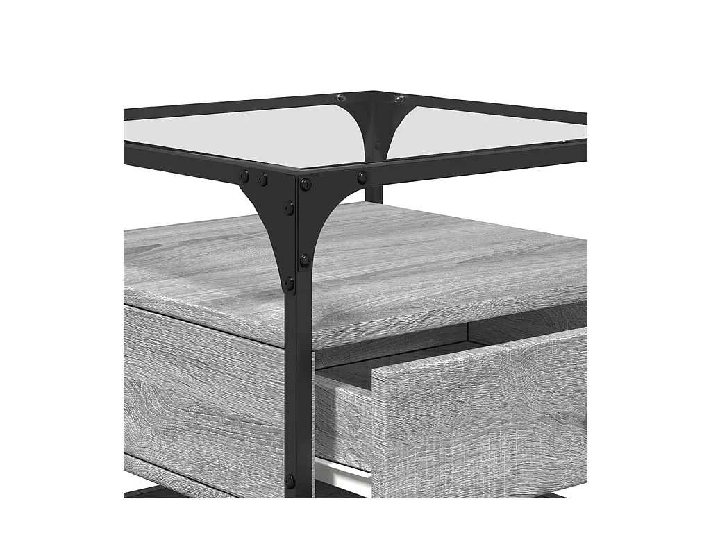 Salontafel met glazen blad 50x50x45 cm staal