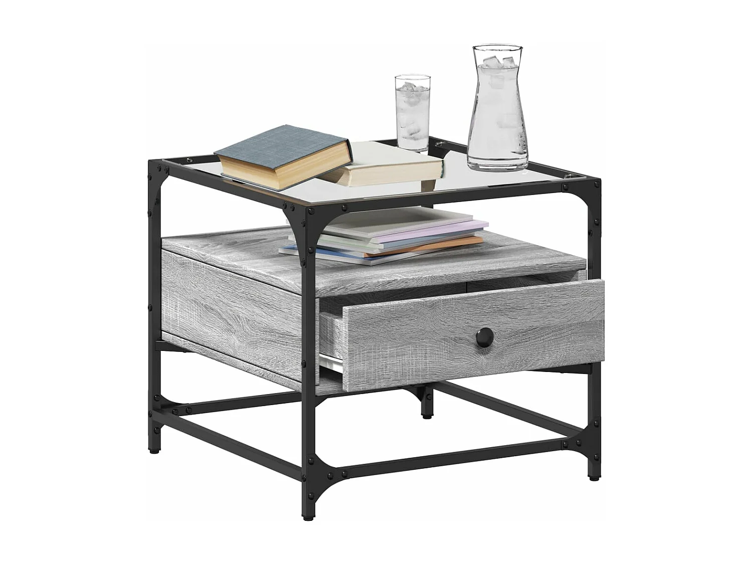 Table basse avec dessus en verre sonoma gris 50x50x45 acier