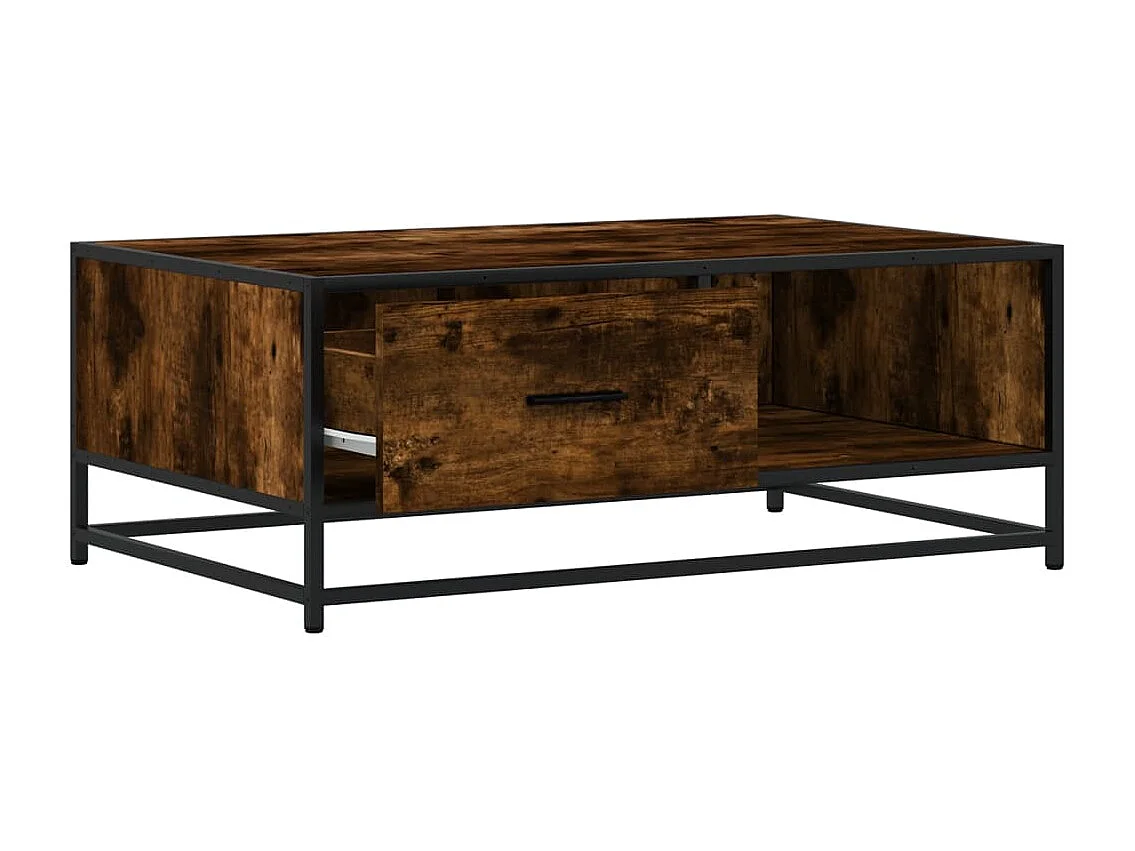 Mesa de centro madera ingeniería metal roble humo 90x57x35 cm