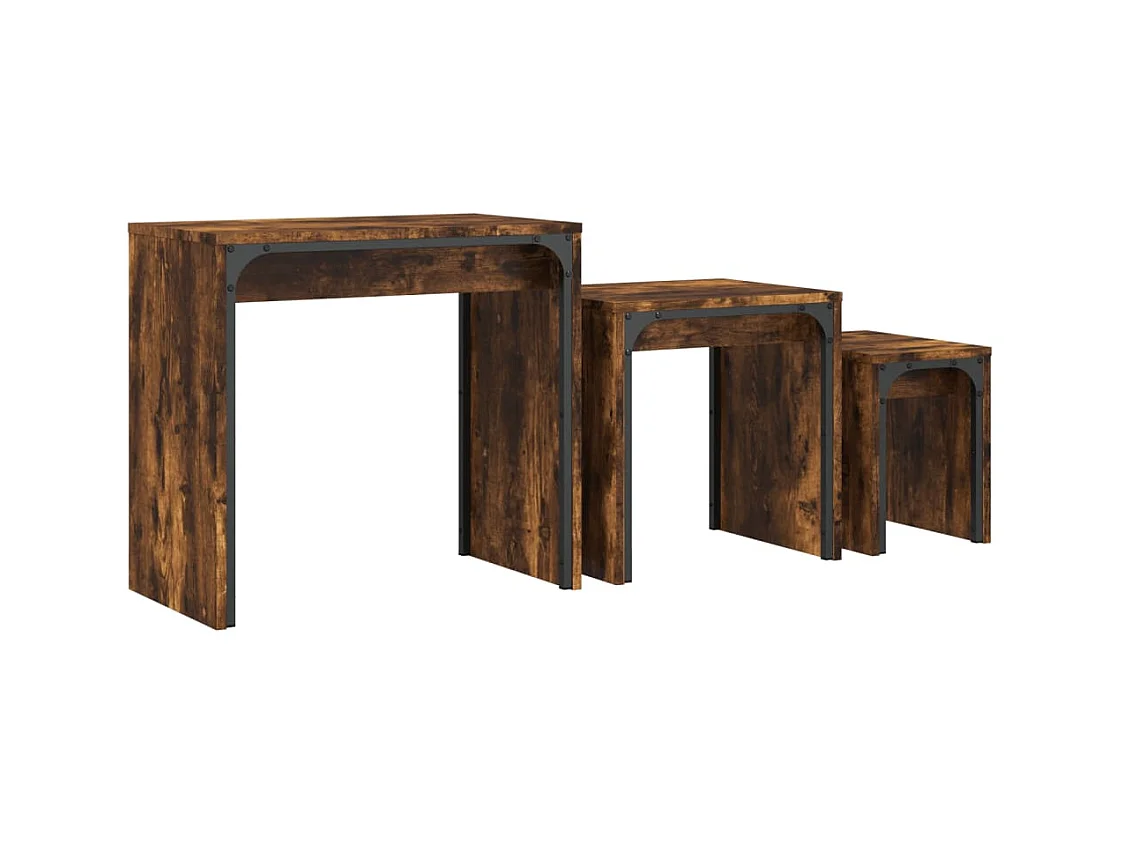 Tables basses gigognes 3 pcs chêne fumé bois d'ingénierie