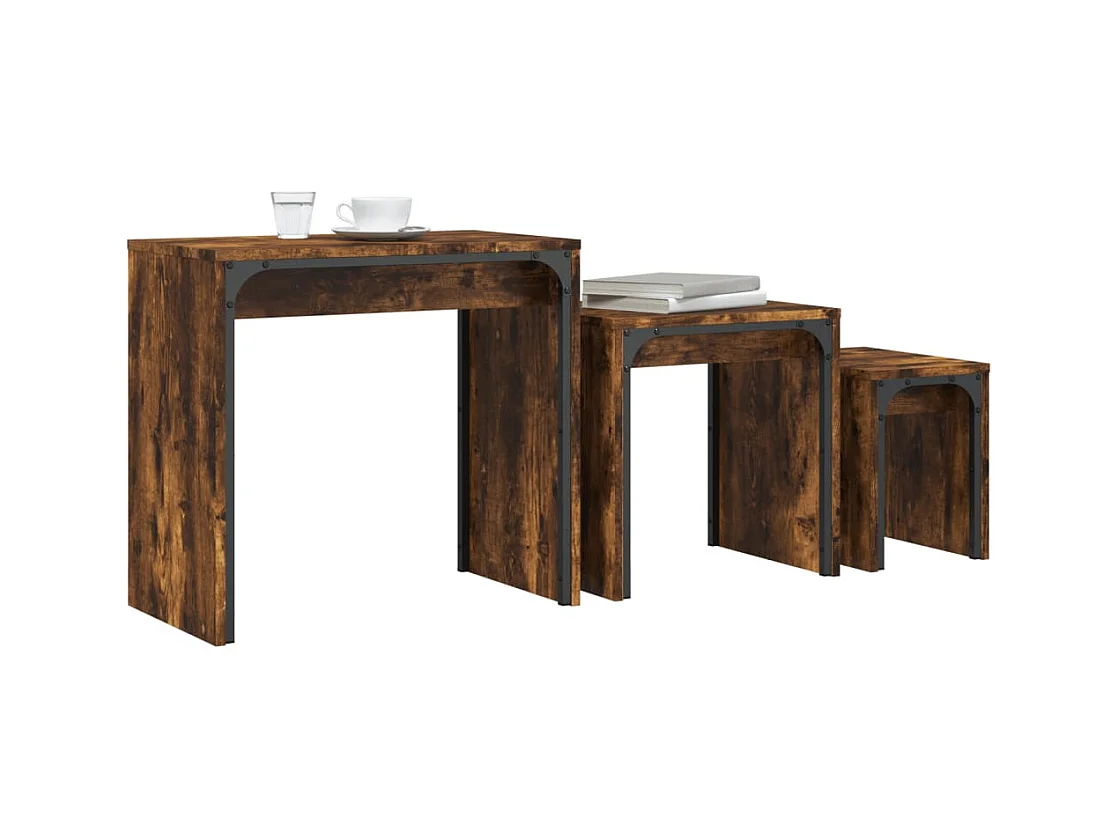 Tables basses gigognes 3 pcs chêne fumé bois d'ingénierie