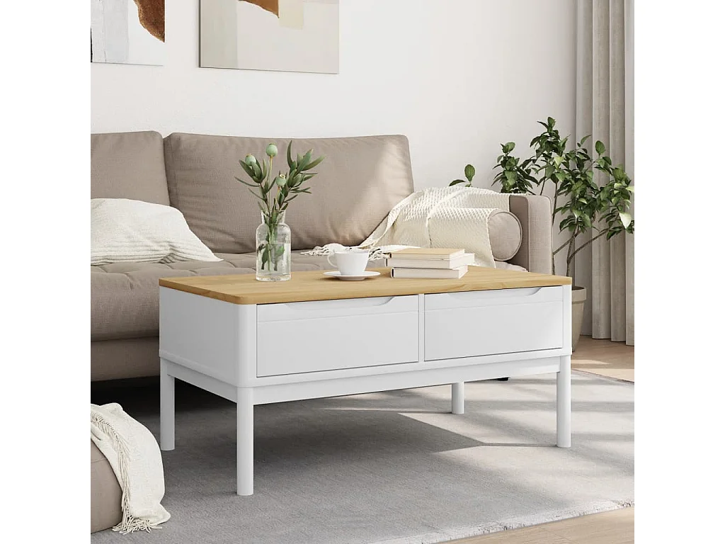 Table basse FLORO blanc 99x55,5x45 cm bois massif de pin