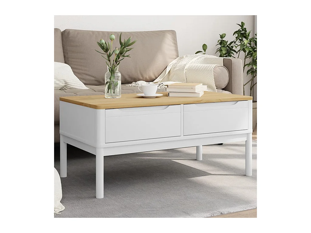 Tavolino FLORO Bianco 99x55,5x45 cm in Legno di Pino