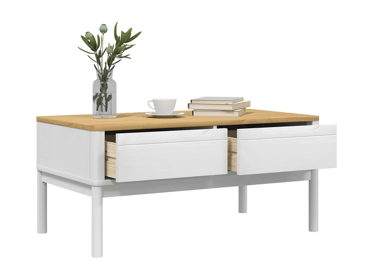 Table basse FLORO blanc 99x55,5x45 cm bois massif de pin