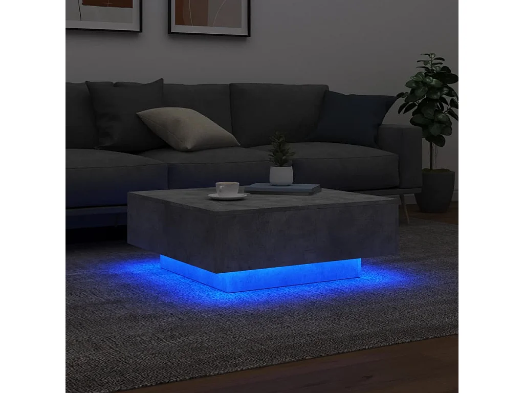 Table basse avec lumières LED gris béton 80x80x31 cm