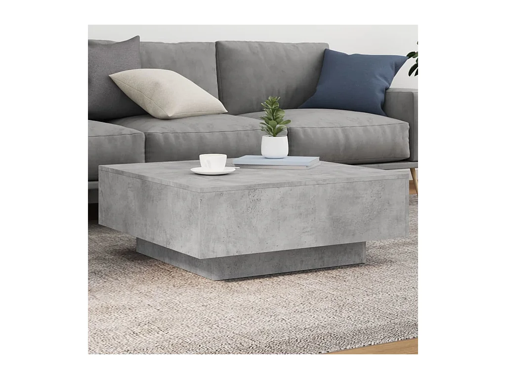 Table basse avec lumières LED gris béton 80x80x31 cm