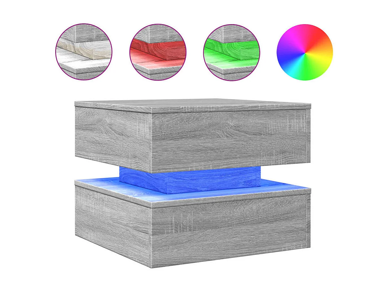 Mesa de centro con luces LED gris Sonoma 50x50x40 cm