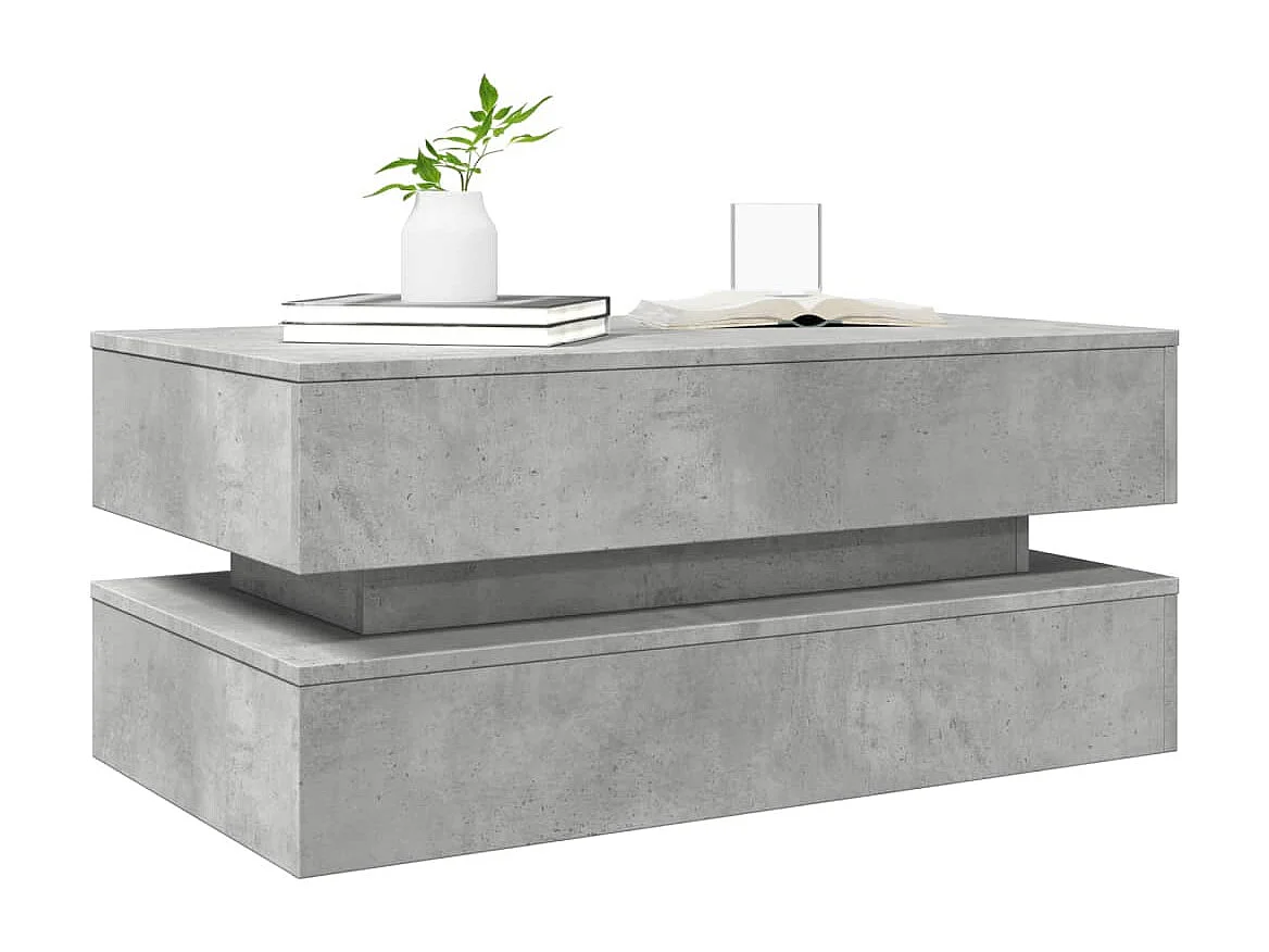 Tavolino da Soggiorno con Luci LED Grigio Cemento 90x50x40 cm