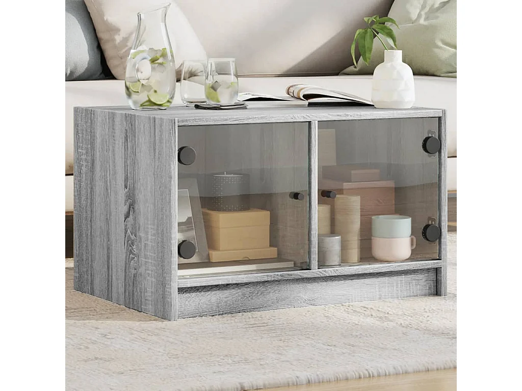 Salontafel met glazen deuren 68x50x42 cm grijs sonoma eiken