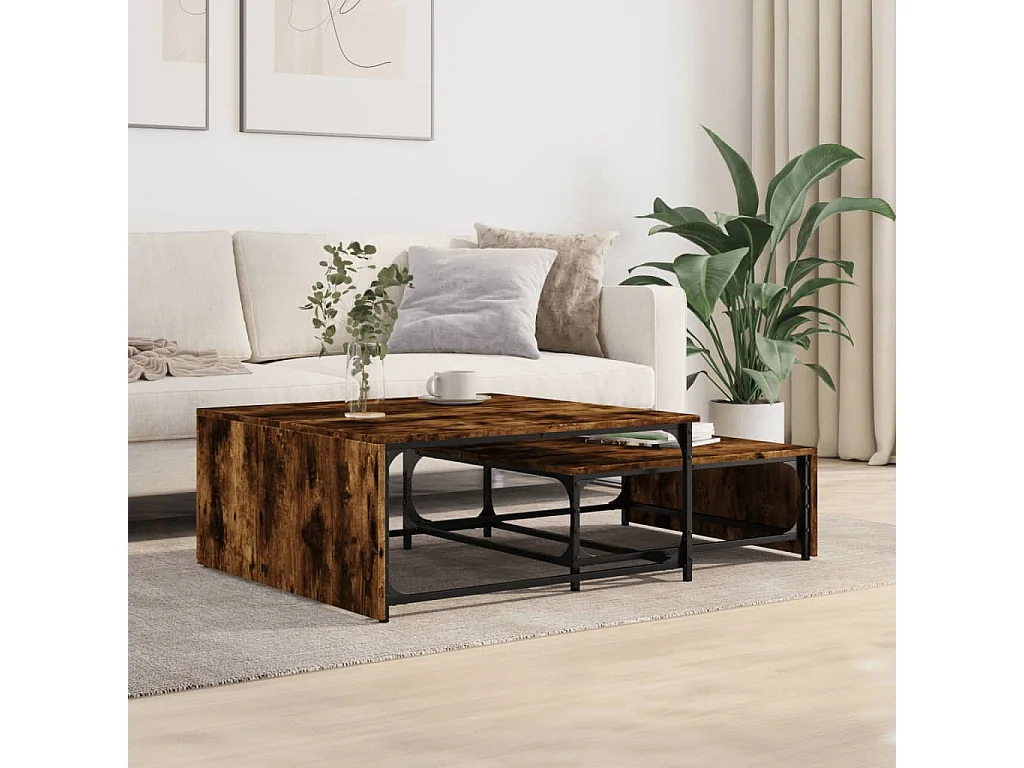 Mesa centro encastrar 2pcs deriv. madeira/metal carvalho fumado