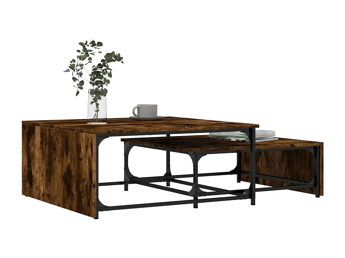 Mesa centro encastrar 2pcs deriv. madeira/metal carvalho fumado