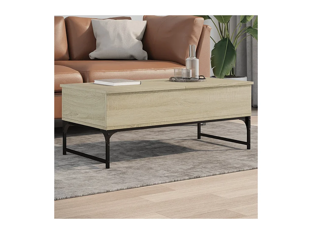 Mesa de centro madera ingeniería metal roble Sonoma 100x50x40cm
