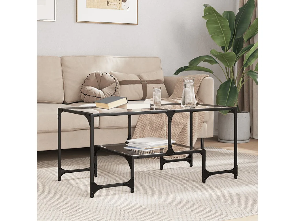 Mesa de centro c/ topo em vidro transparente 98,5x50x45 cm aço