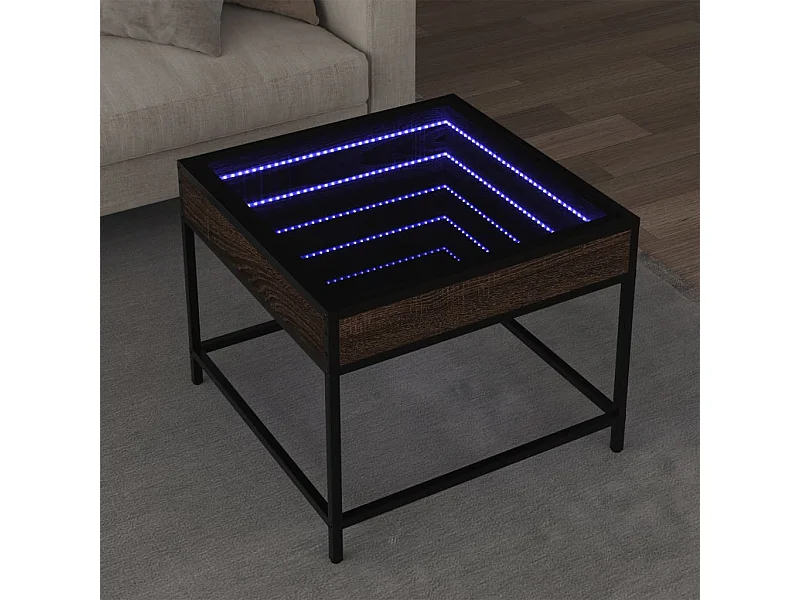 Mesa de centro con Infinity LED marrón roble 50x50x41 cm