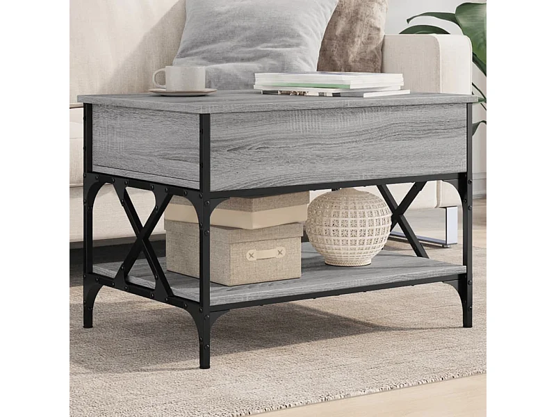 Tavolino Salotto Grigio Sonoma 70x50x50 cm Multistrato Metallo