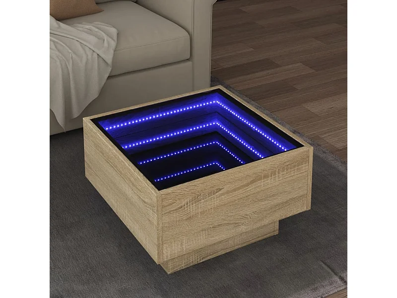 Tavolino Salotto con LED Rovere Sonoma 50x50x30 cm Multistrato