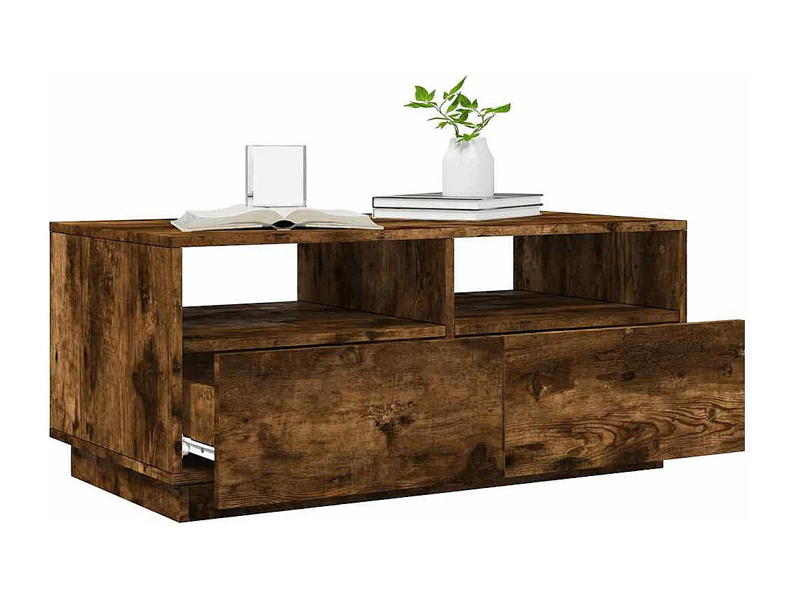 Mesa de centro com luzes LED 90x49x40 cm carvalho fumado