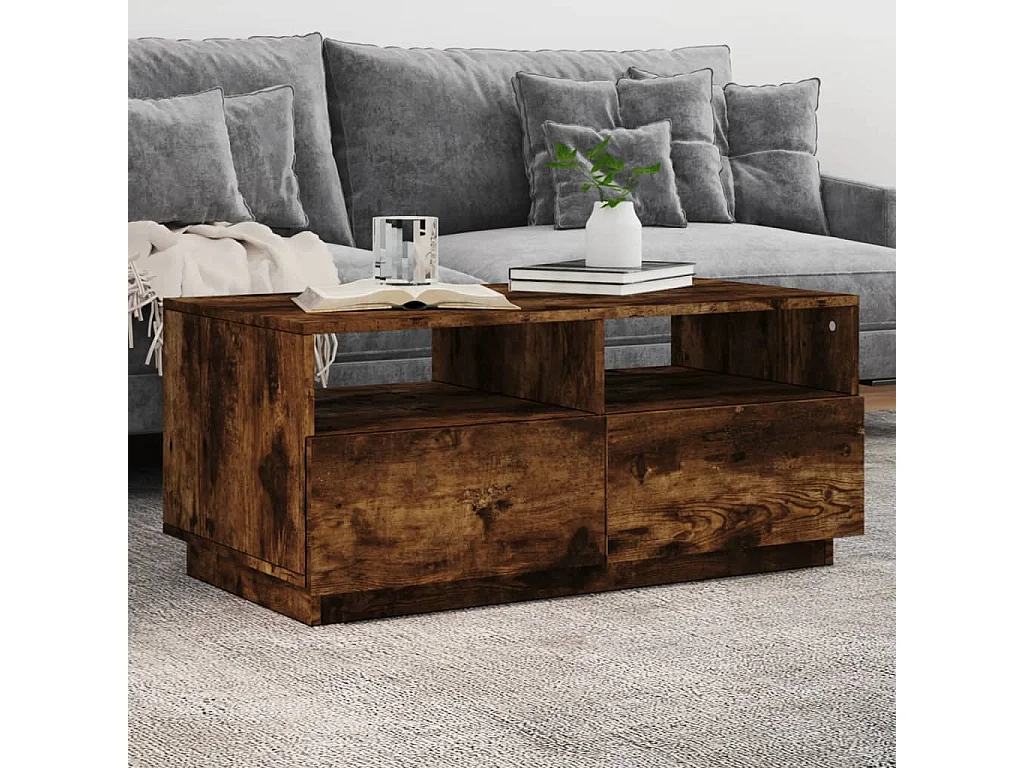 Couchtisch mit LED-Leuchten Räuchereiche 90x49x40 cm