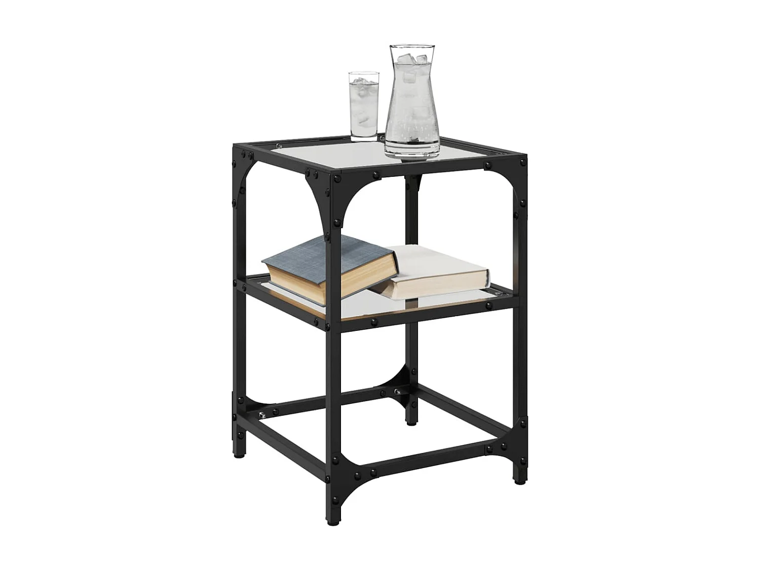 Tables basses avec dessus en verre transparent 2 pcs acier