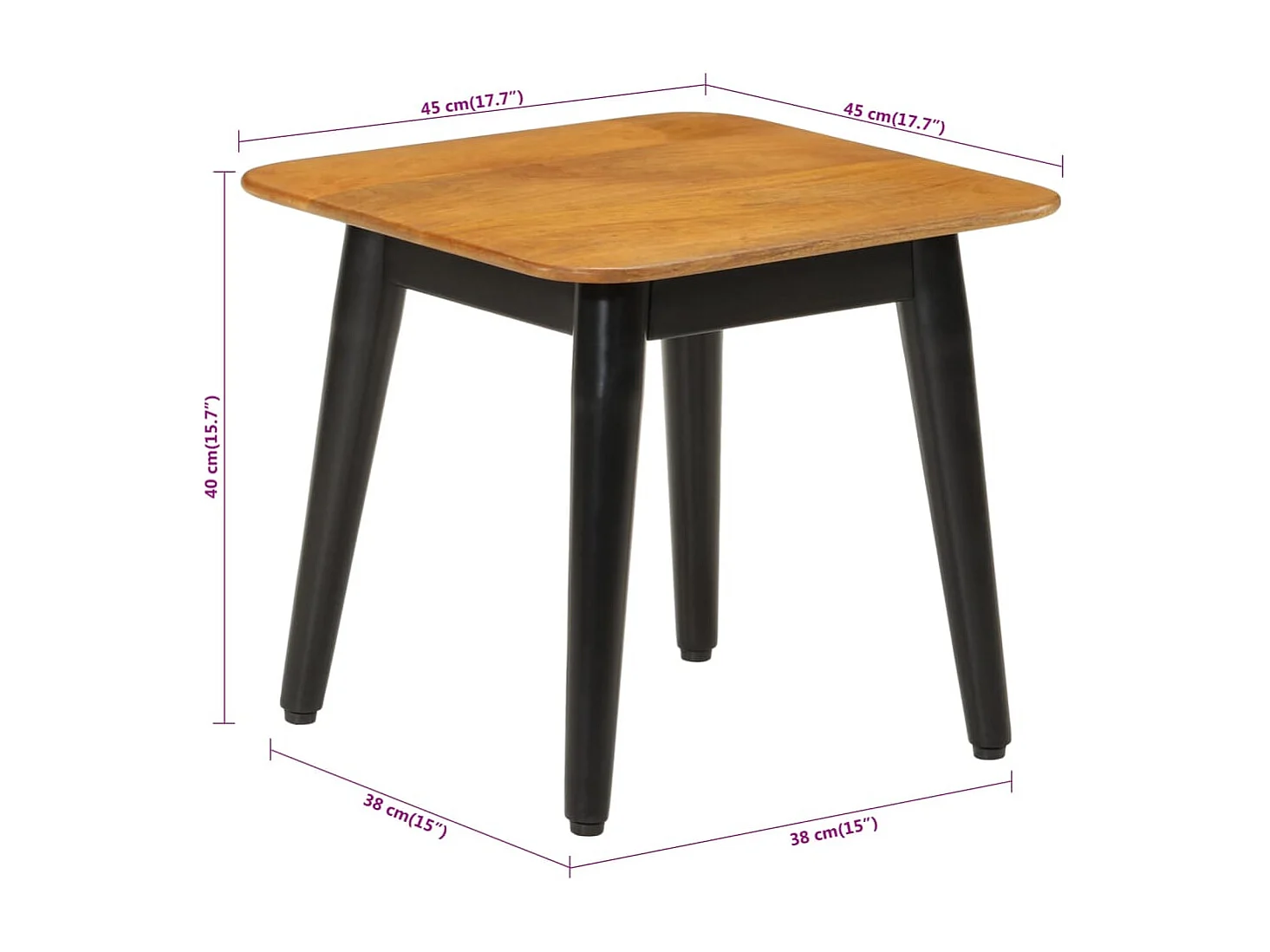 Couchtisch 45x45x40 cm Massivholz Mango und Eisen