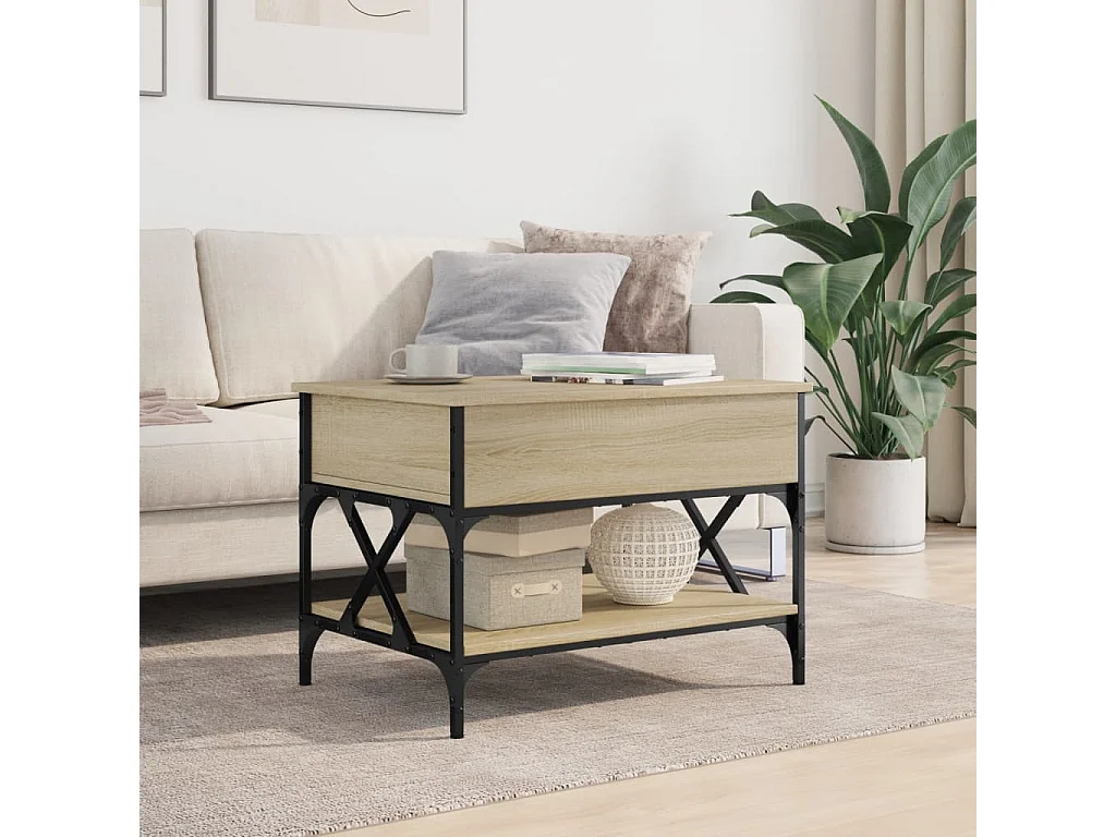Mesa de centro madera ingeniería metal roble Sonoma 70x50x50 cm