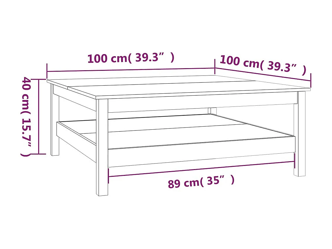 Tavolino da Salotto Bianco 100x100x40 cm Legno Massello di Pino