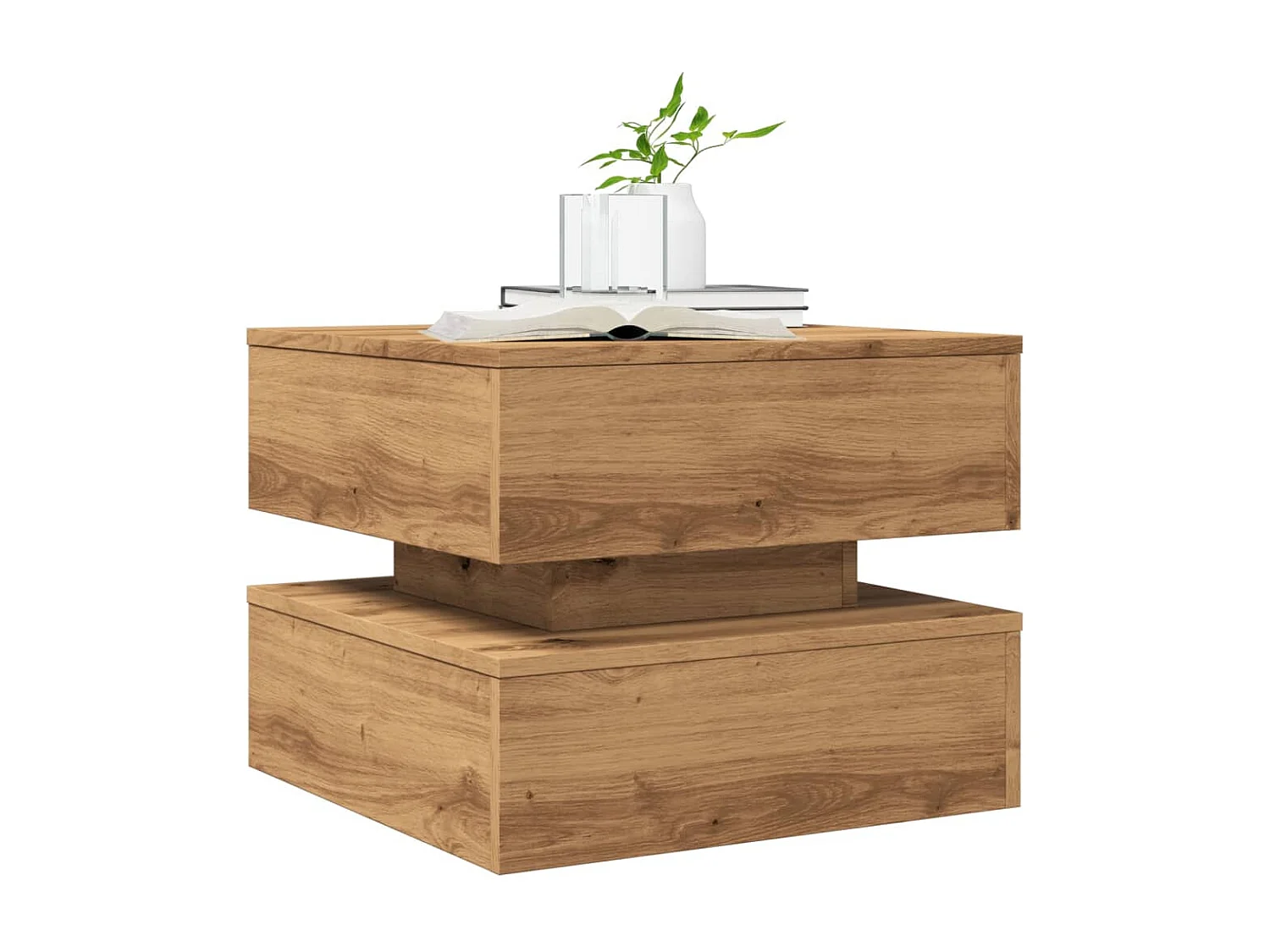 Table basse avec lumières LED chêne artisanal 50x50x40 cm