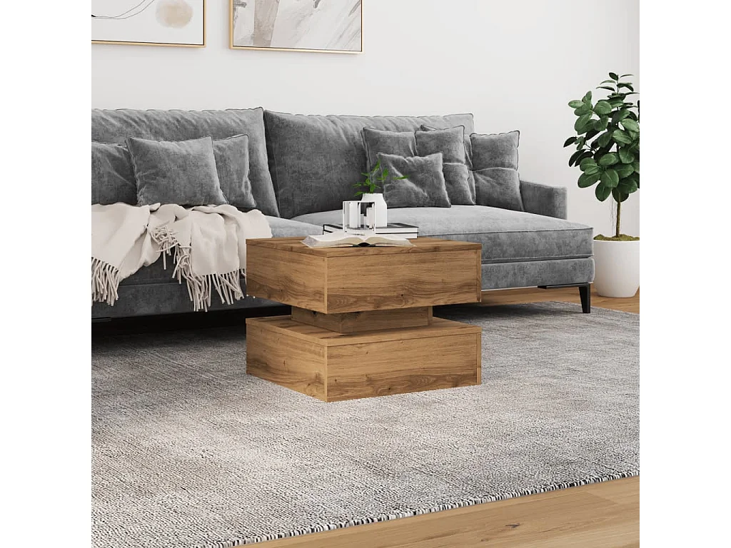 Table basse avec lumières LED chêne artisanal 50x50x40 cm