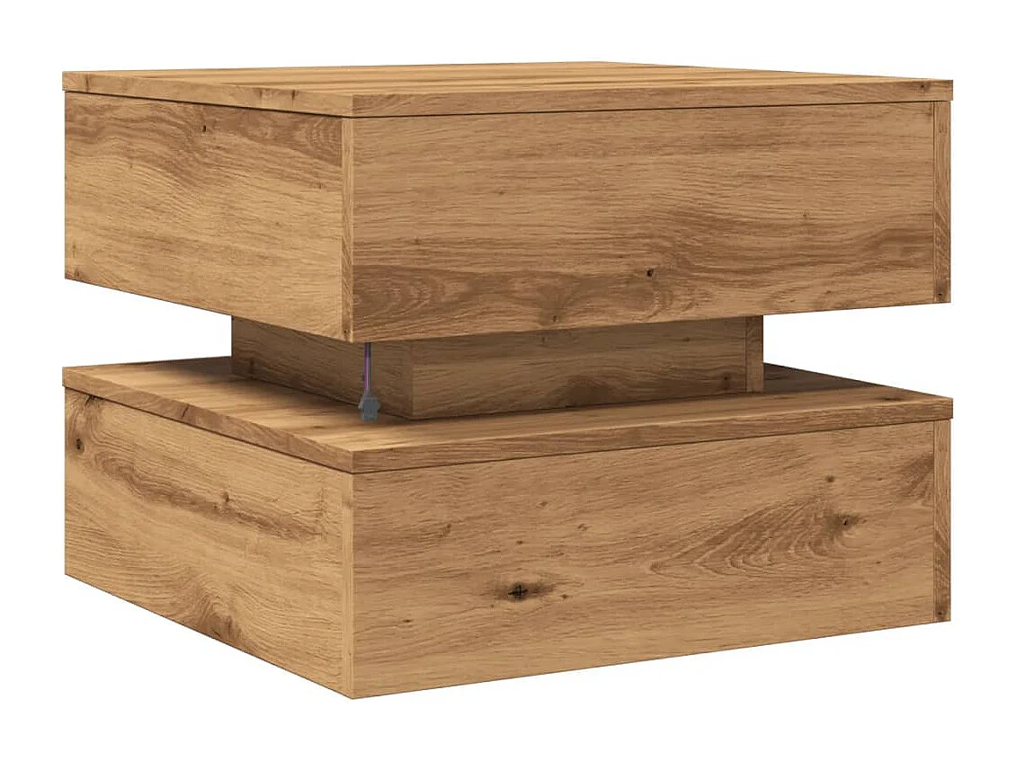 Table basse avec lumières LED chêne artisanal 50x50x40 cm