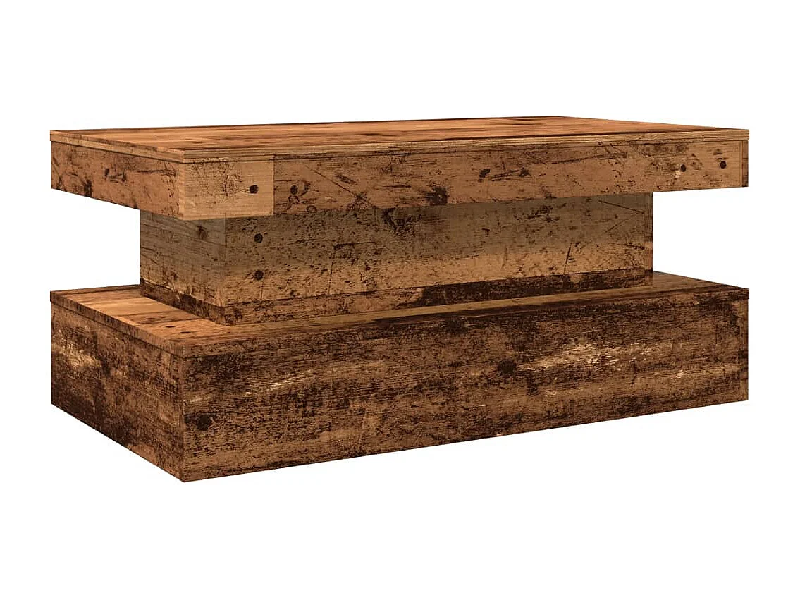 Table basse avec lumières LED vieux bois 90x50x40 cm