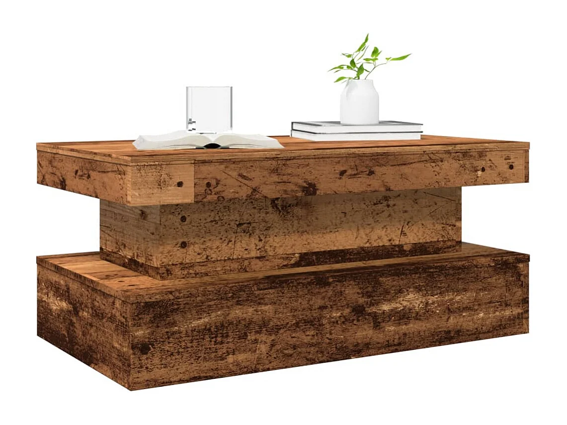 Couchtisch mit LED-Leuchten Altholz-Optik 90x50x40 cm