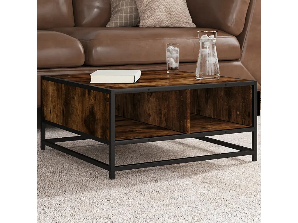 Tavolino Rovere Fumo 60,5x60,5x30 cm in Truciolato e Metallo