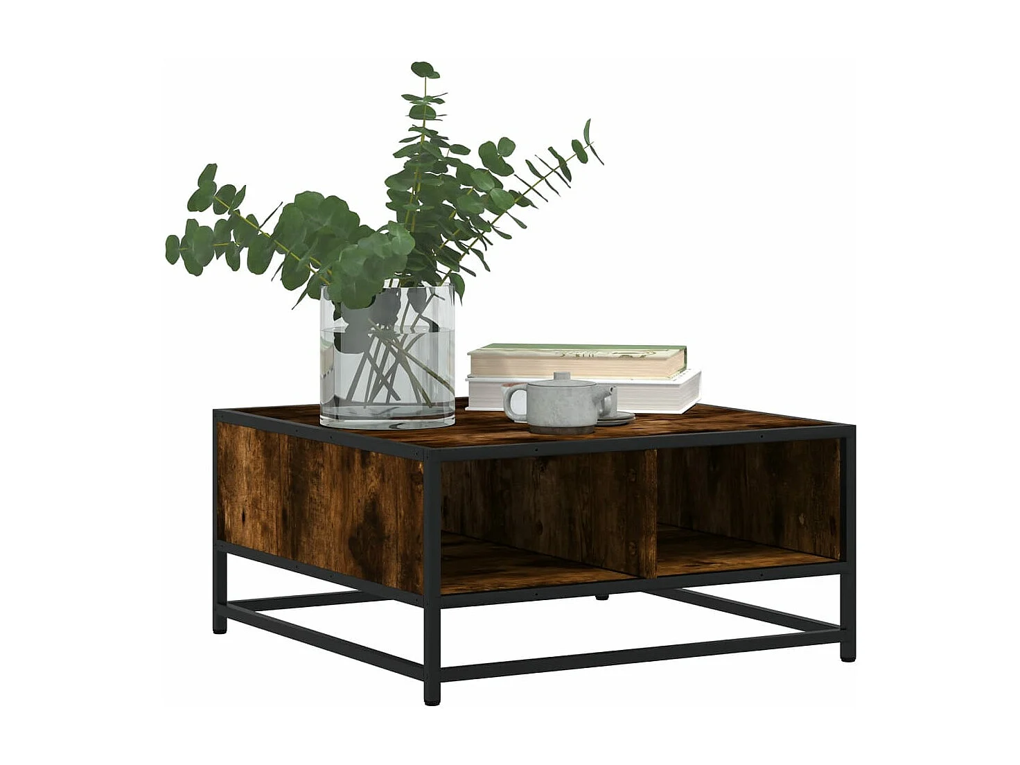 Tavolino Rovere Fumo 60,5x60,5x30 cm in Truciolato e Metallo