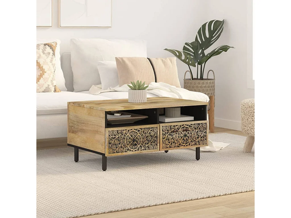 Tavolino da Salotto 80x54x40 cm in Legno Massello di Mango