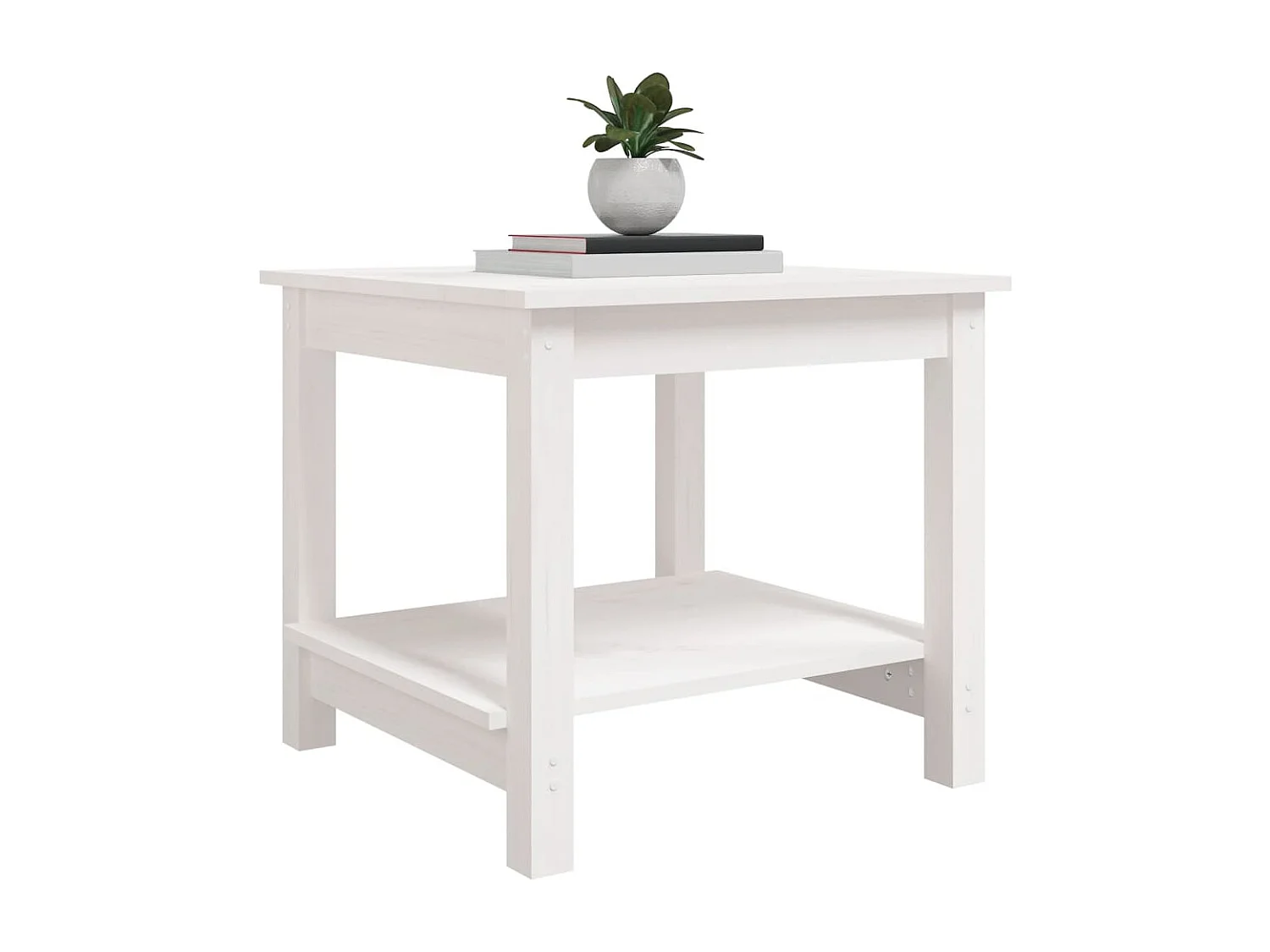 Tavolino da Salotto Bianco 50x50x45 cm Legno Massello di Pino