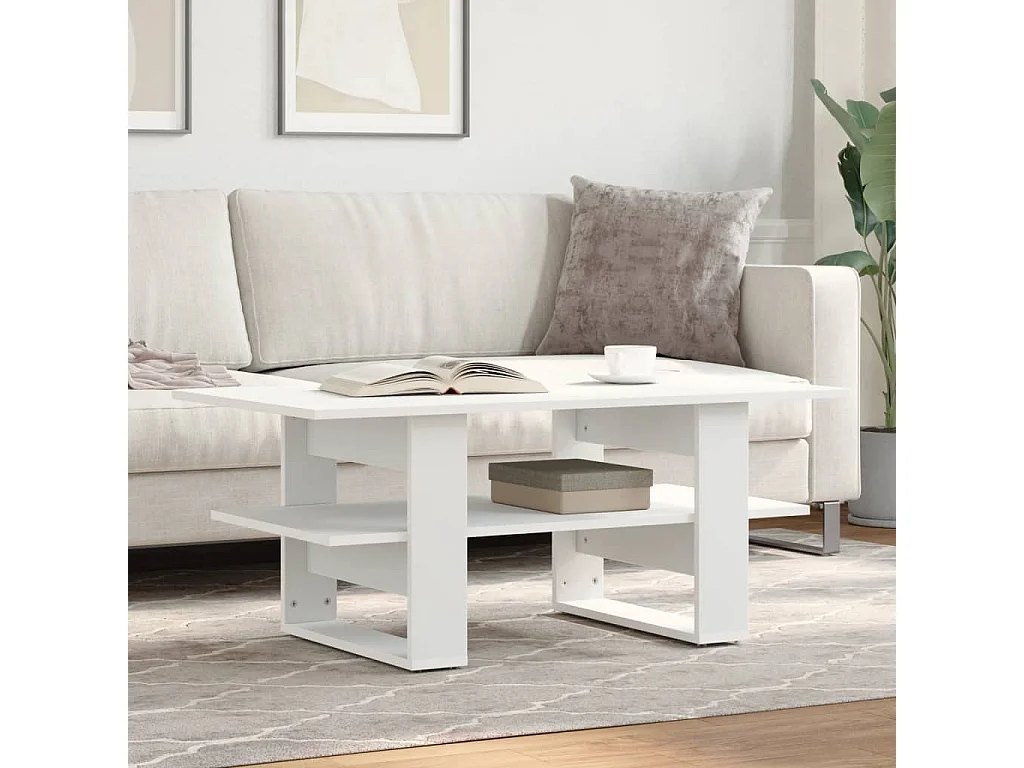 Tavolino da Salotto Bianco 102x55x42 cm in Legno Multistrato