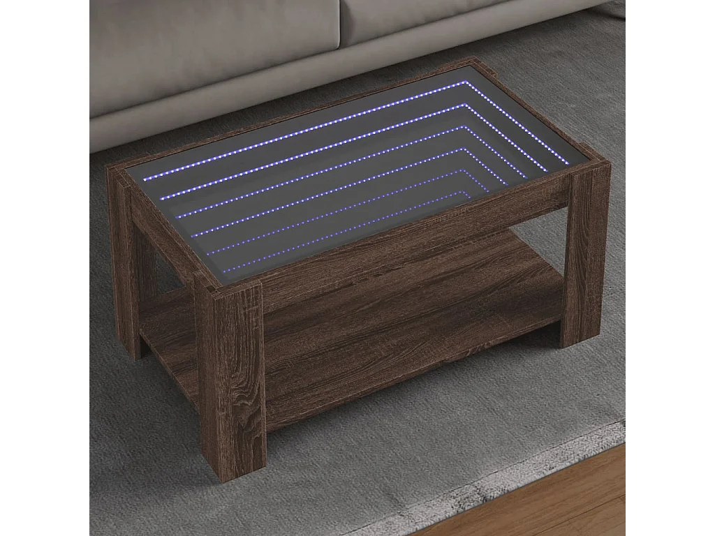 Mesa de centro y LED madera ingeniería marrón roble 93x53x45 cm