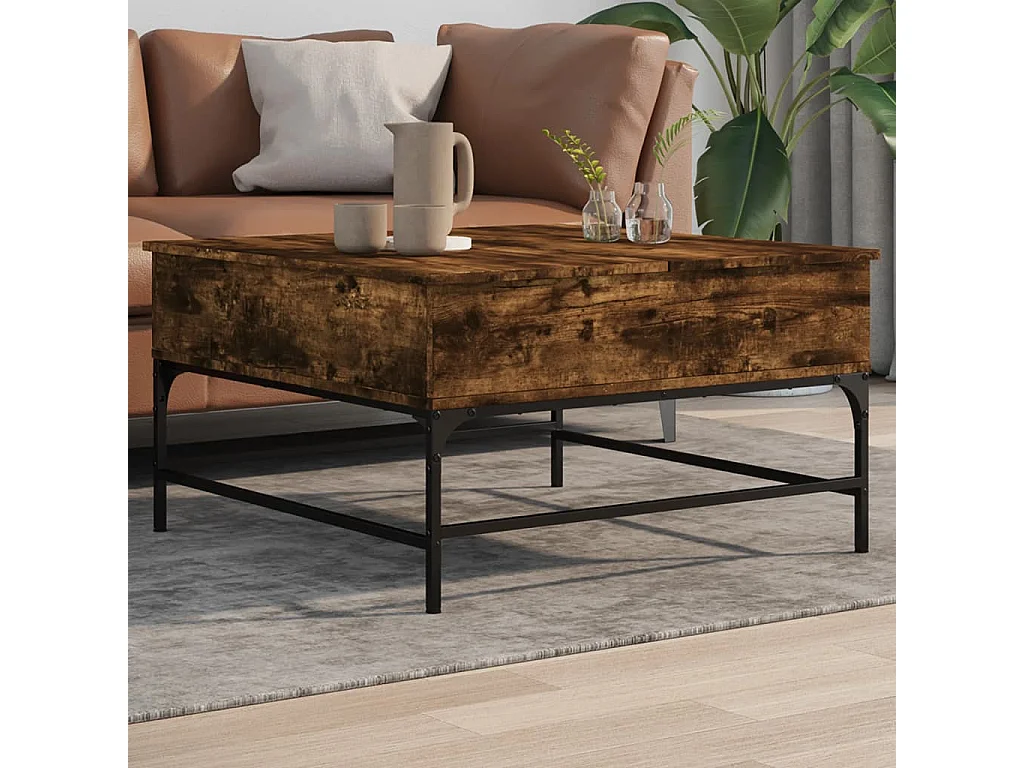 Tavolino Salotto Rovere Fumo 80x80x45 cm Multistrato e Metallo
